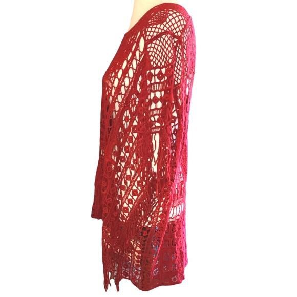 Catherines Women's Top Red Wine color Crochet Top - Picture 2 of 9